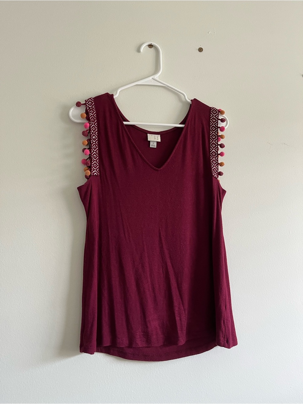a new day Burgundy Pom-Trim V-Neck Tank